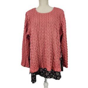 Suzanne Betro Women's Cable Knit Mixed Media Sweater Womens  1X Pink Blue